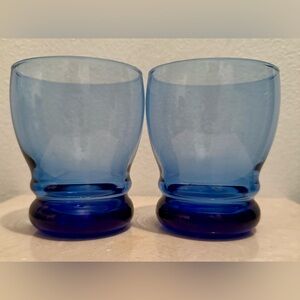 2 Libbey Cobalt Blue Bangles glasses. 12oz Old Fashioned/ Lowball